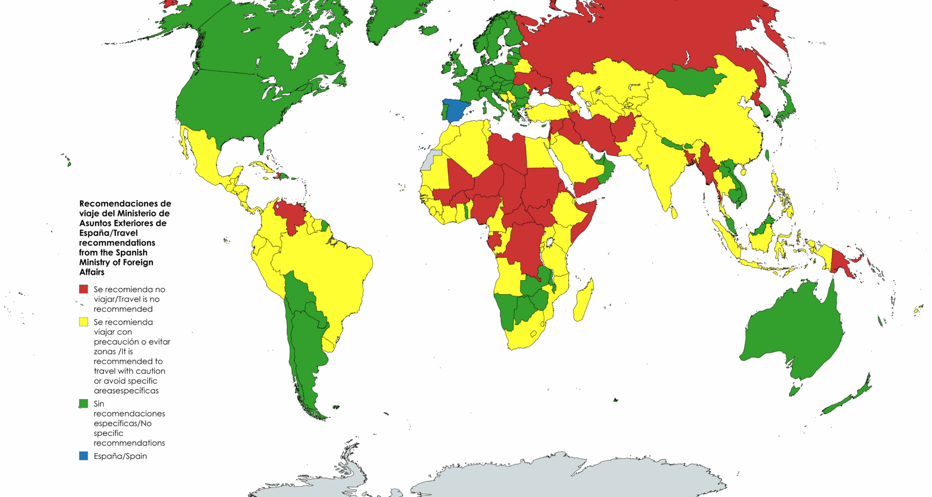 Recomendaciones de viaje de cada país según el ministerio de exteriores