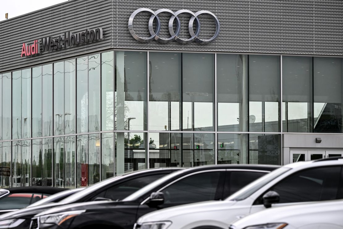Cars are for sale at an Audi dealership in Katy, Texas.