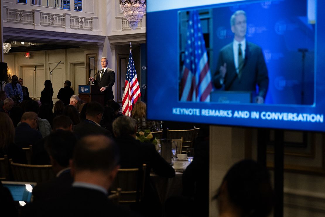 US Treasury Secretary Scott Bessent speaks during the Institute of International Finance's Global Outlook Forum in Washington, DC, on April 23.