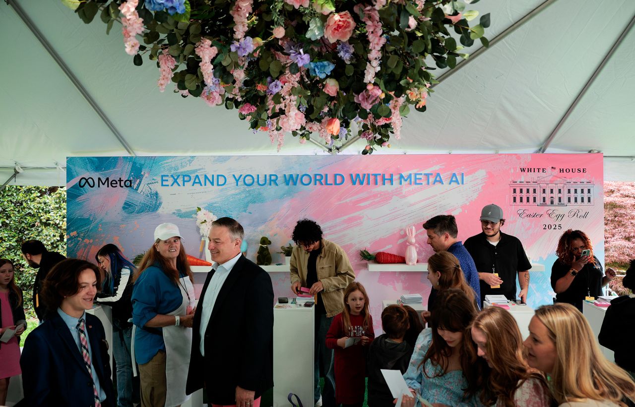 Guests visit the Meta tent during the White House Easter Egg Roll in Washington, on Monday.