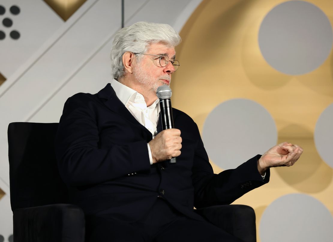George Lucas speaks onstage during the 2025 TCM Classic Film Festival on April 24.