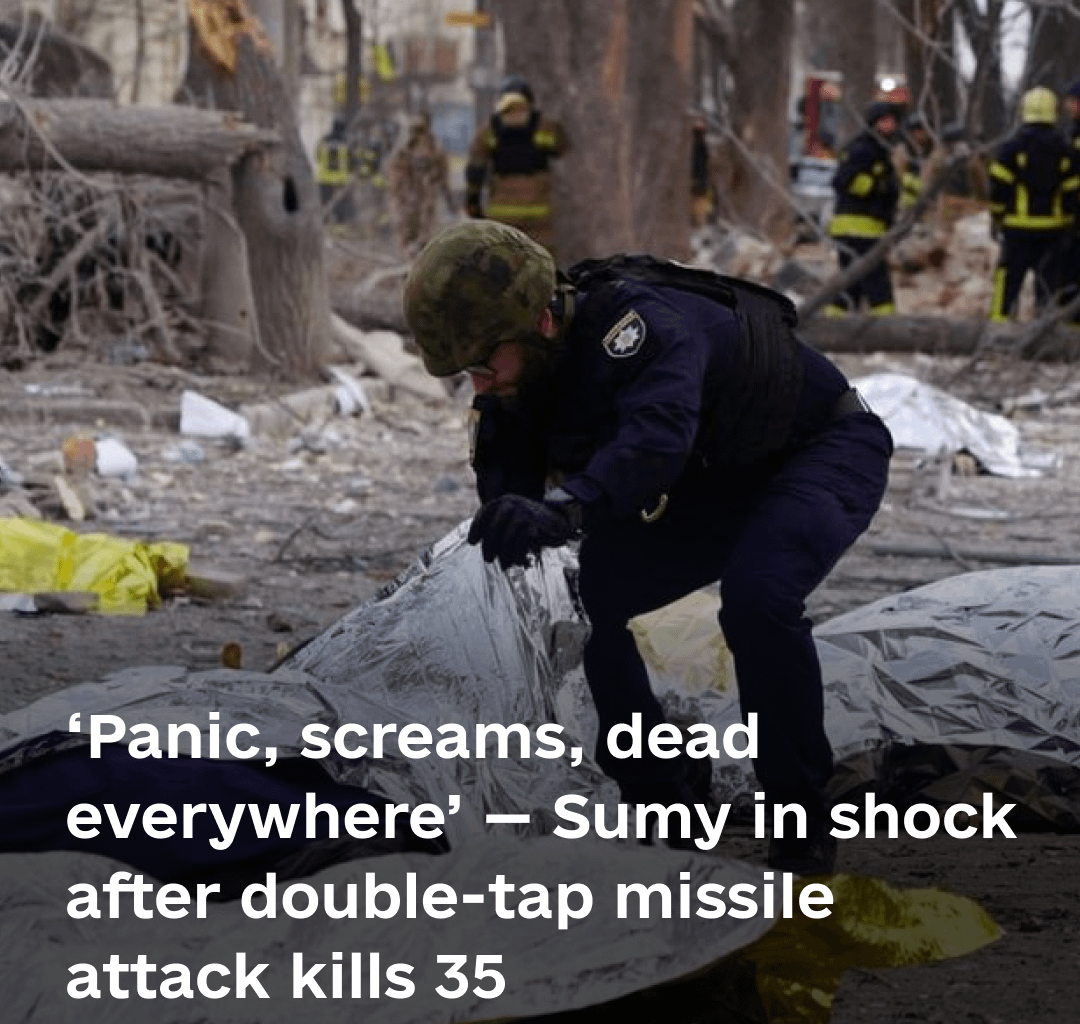‘Panic, screams, dead everywhere’ — Sumy in shock after double-tap missile attack kills 35