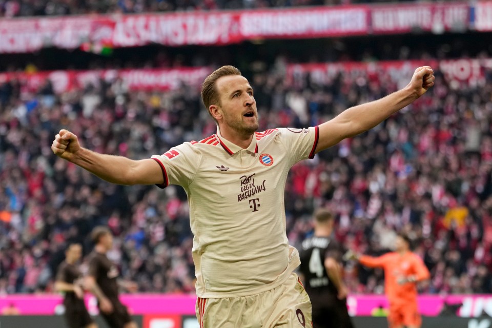 Harry Kane of Bayern Munich celebrates a goal.