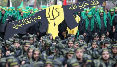 Members of Lebanon’s Hezbollah take part in Ashura commemorations in a southern Beirut suburb