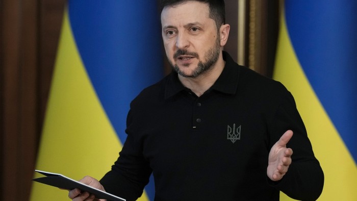 Volodymyr Zelenskyy addresses the press on Thursday prior to the signing of the memorandum of intent