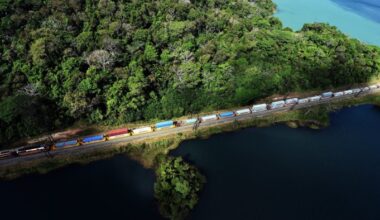 Aerial view of the railroad of the Panama Canal