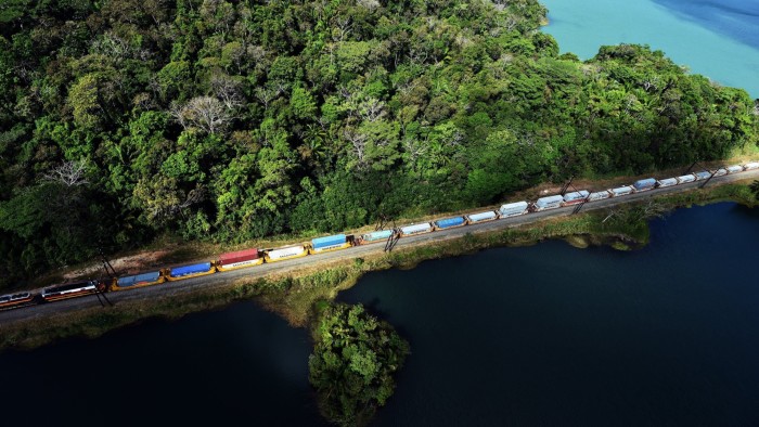 Aerial view of the railroad of the Panama Canal