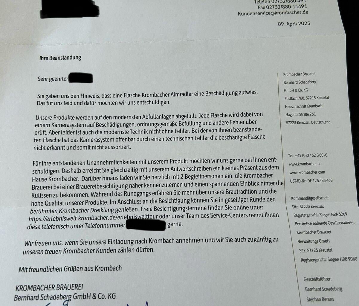 Krombacher Kundensupport for the win