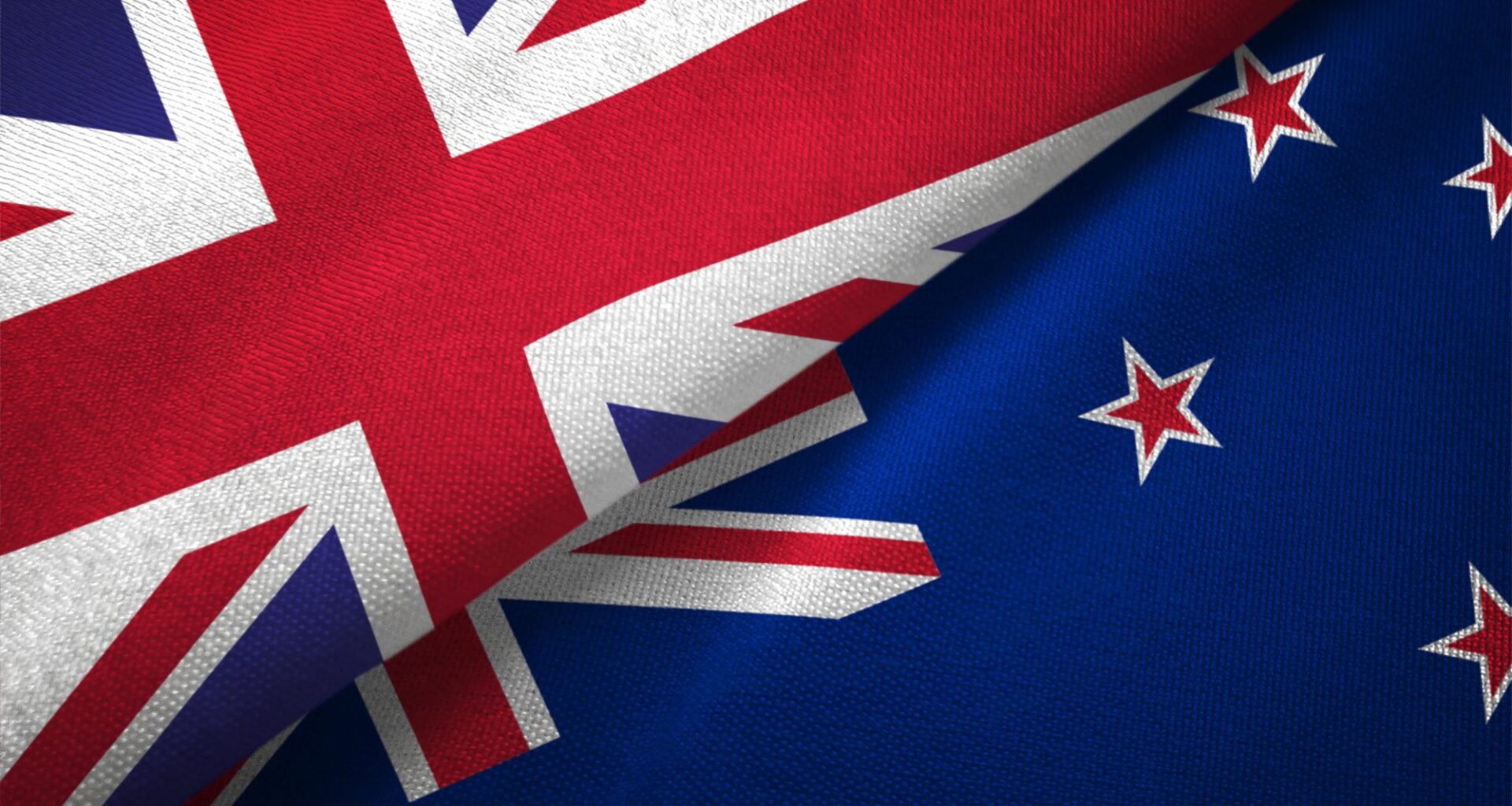 New Zealand and United Kingdom two flags together realations textile cloth fabric texture