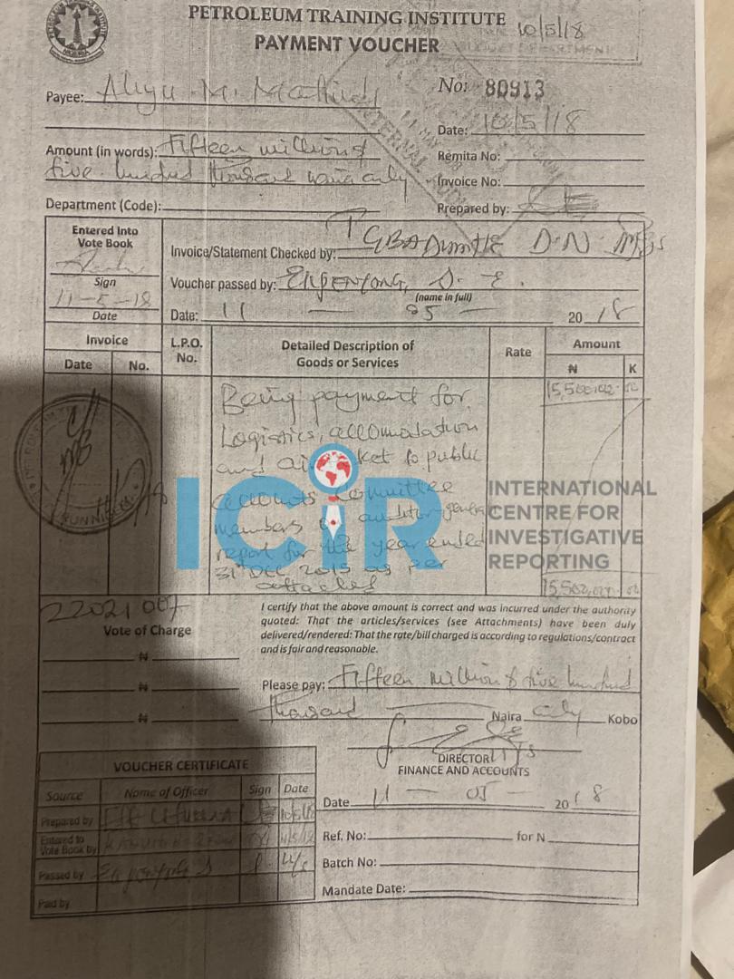 Voucher of N15 million payment to Aliyu Mafindi.