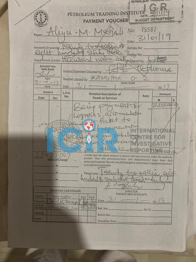 Payment voucher of the fund paid to Aliyu Mafindi.