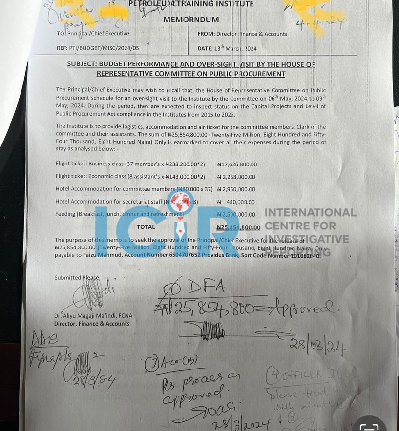 A memo dated March 2024, requesting for fund for the visitation of House of Reps Public Accounts committee.