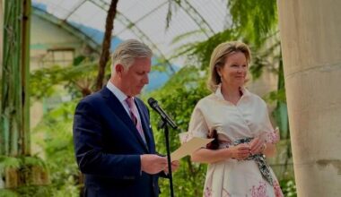 Belgian king Philippe and his wife queen Mathilde are meeting Belgian and international journalists at Castle of Laeken. April 29 2025.
