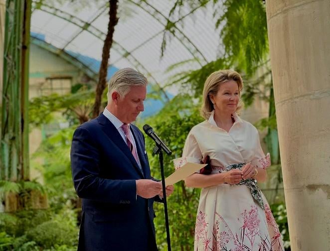 Belgian king Philippe and his wife queen Mathilde are meeting Belgian and international journalists at Castle of Laeken. April 29 2025.