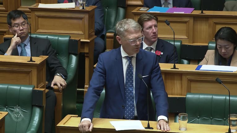 Justice Minister Paul Goldsmith speaks for the National Party at the second reading of the Treaty Principles Bill.