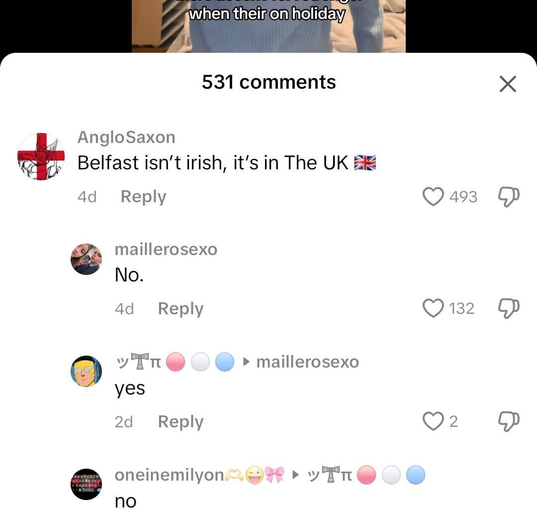 Anyone else get absolutely sick of people missing the point of Irish tiktoks just because Belfast is mentioned
