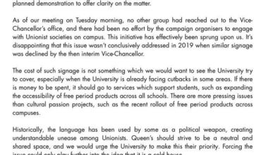 Queens Young Unionists Statement in response to the Campaign for Irish dual-language signage on campus