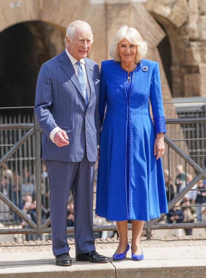 King Charles III and Camilla, Queen Consort, visiting the Colosseum.