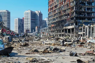 Kyiv's Retroville shopping center after a Russian missile strike in March 2022. Photo: Shutterstock / kibri_ho