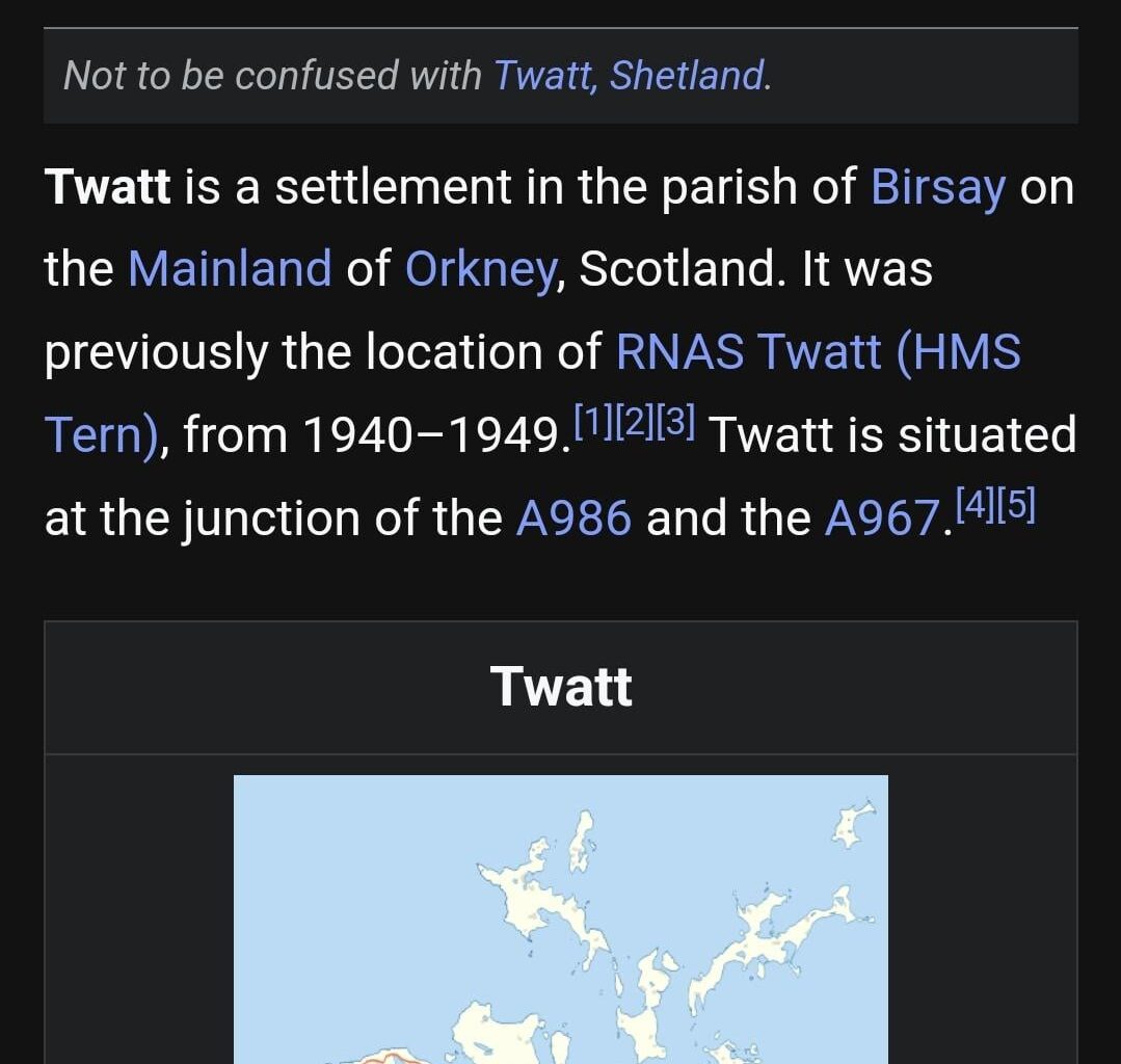 How do you call people from Twatt, Scotland?