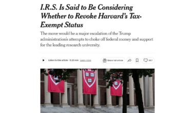 I.R.S. Is Said to Be Considering Whether to Revoke Harvard’s Tax-Exempt Status