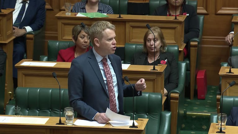 Labour leader Chris Hipkins speaks at the second reading of the Treaty Principles Bill.