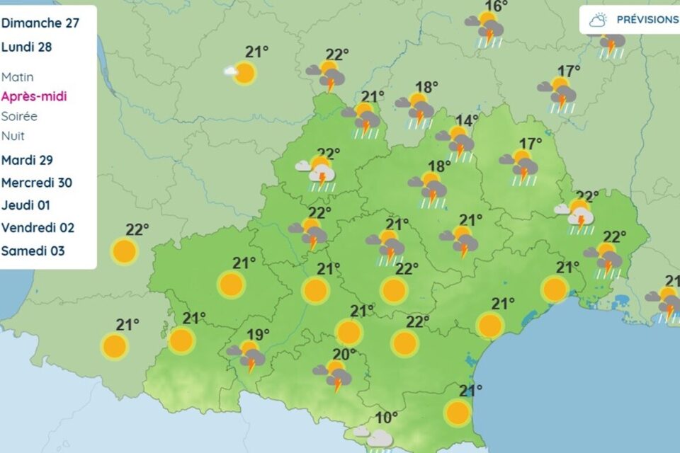 La moitié de l'Occitanie sera concernée par un risque d'orages