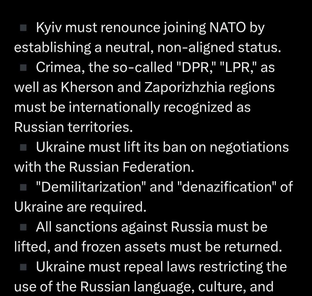 Russia has put forward its delusional terms for "peace"