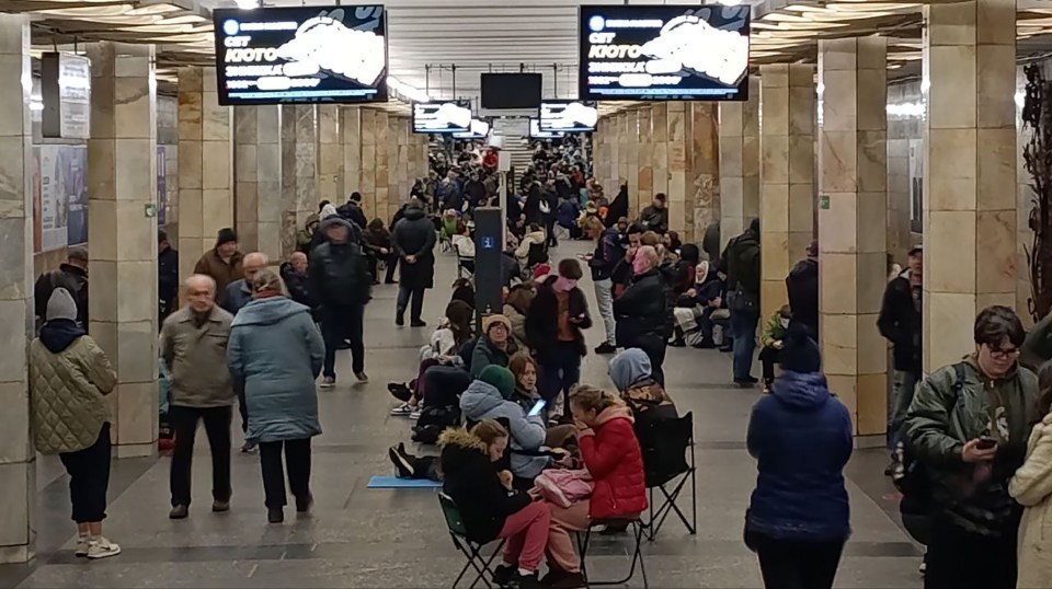People seeking shelter in a Kyiv metro station.