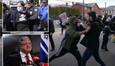 Cops clash with anti-Israel protesters outside NYC synagogue where Israeli minister was set to speak before event canceled