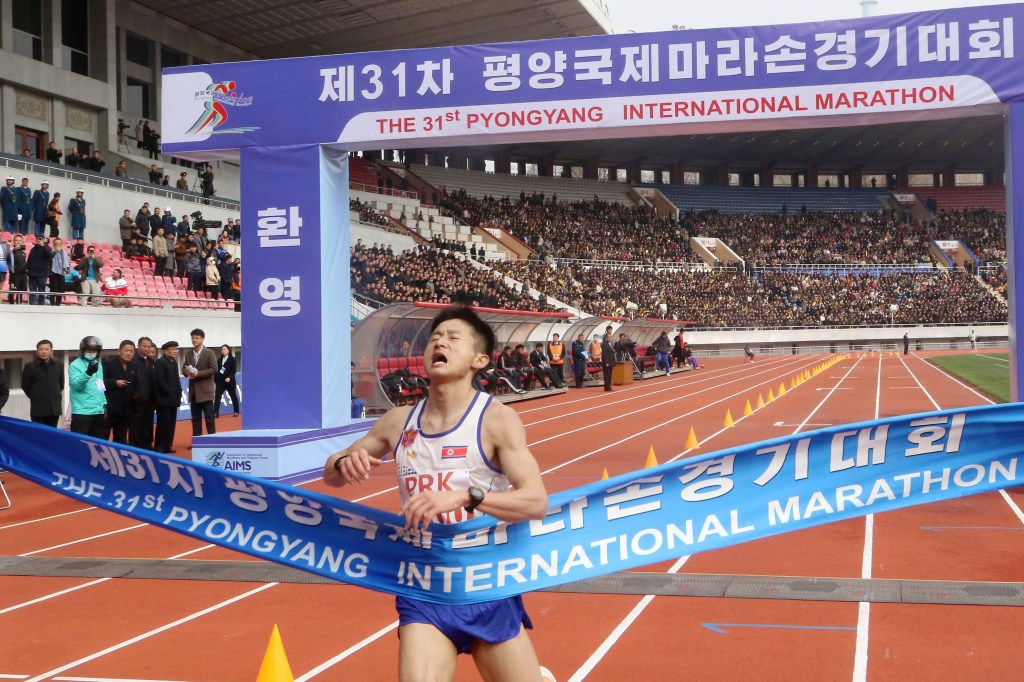 North Korean Pak Kum Dong wins during the Pyongyang International Marathon  2025