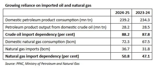 Growing reliance on imported oil and natural gas