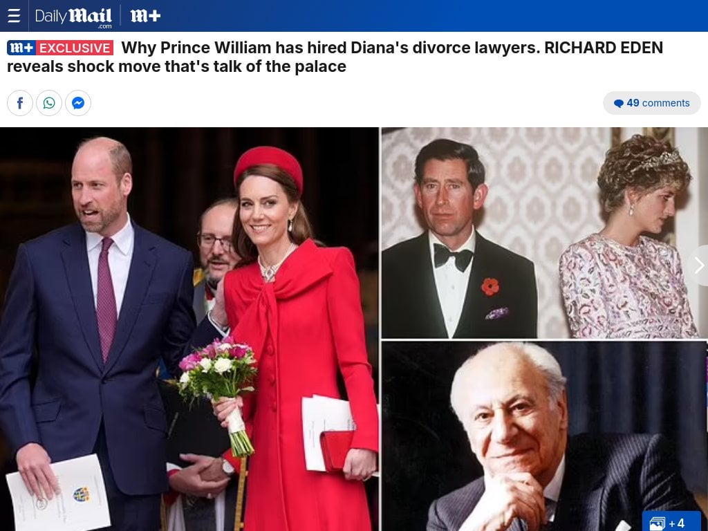 Why Prince William has hired Diana's divorce lawyers. RICHARD EDEN