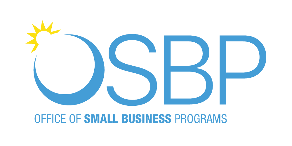 The logo of NASA's Office of Small Business Programs. Blue text shows the acronym of the office "OSBP," while the office's full name is below it.