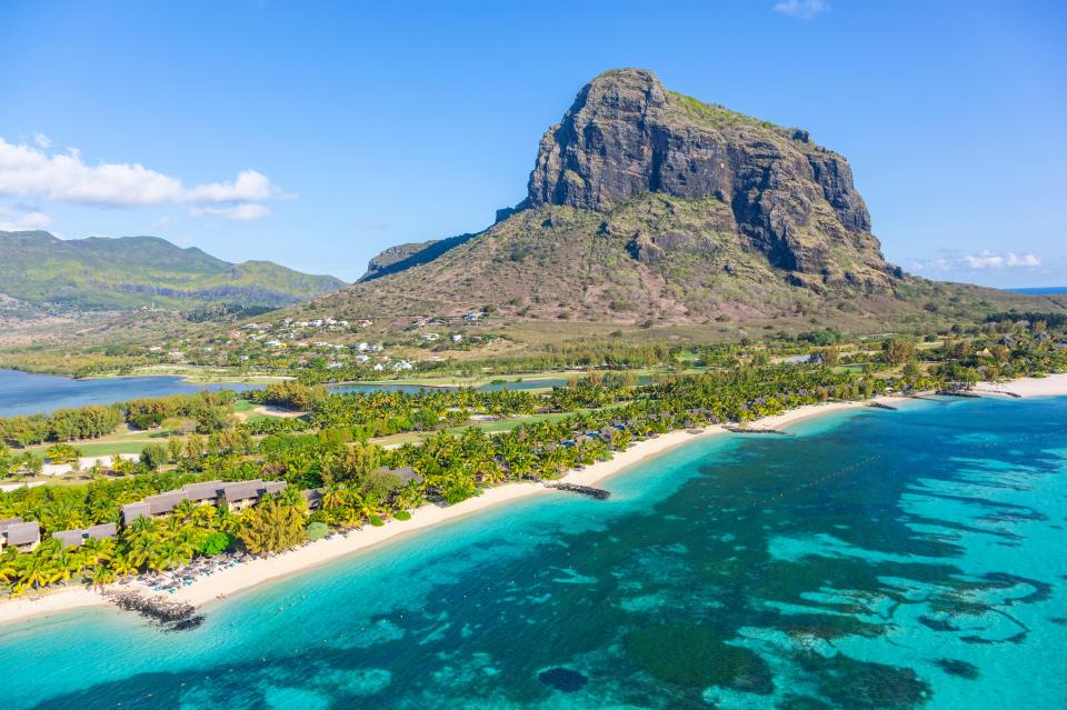 Aerial view of Le Morne Brabant Peninsula in Mauritius.