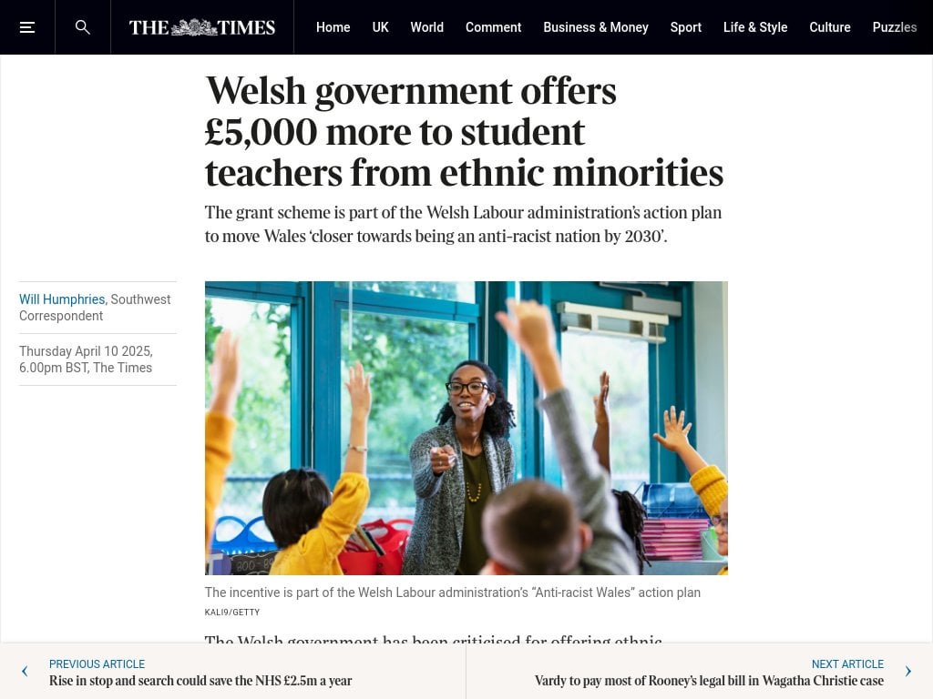Welsh government offers £5,000 more to student teachers from ethnic minorities