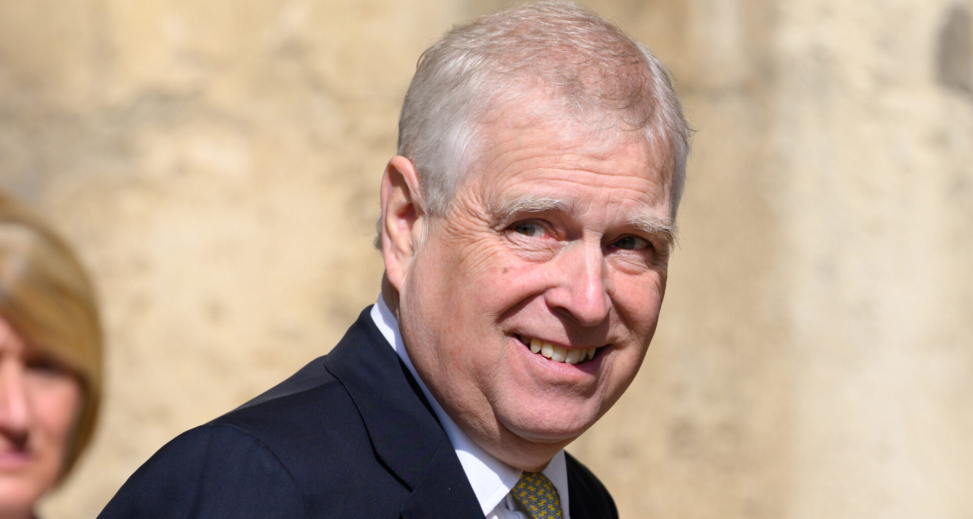 Prince Andrew wearing a suit and smiling on Easter Sunday 2025