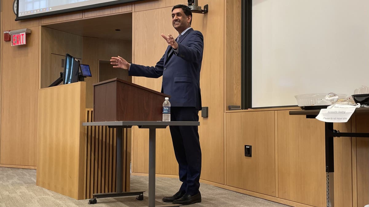 Rep Ro Khanna, D-Calif., at lectern