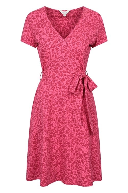 Pink floral wrap dress with short sleeves, on sale for £19.99.