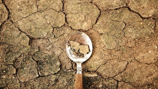 World Food Problem Concept. Environmental Impact. Food Shortage ,Global Issues in Agricultural Food Production. Cracked Soil, Desertification, Water, Pollution, Energy,Climate Change and Food Security