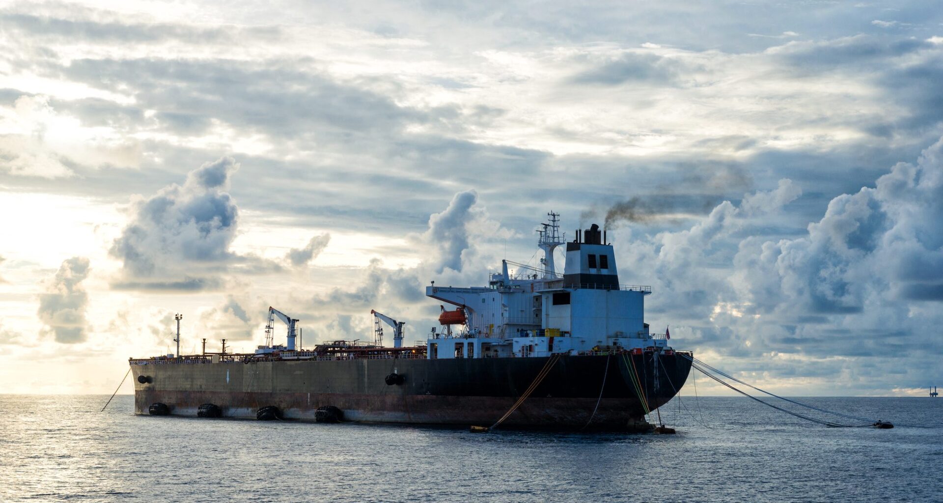 Stock photo of an oil tanker moored at sea