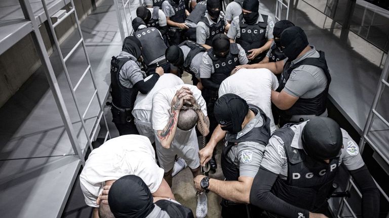 Alleged gang members imprisoned in the CECOT jail in EL Salvador. Pic: Reuters