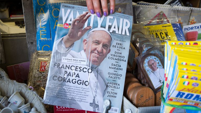 Pope Francis appears on the cover of the Italian edition of Vanity Fair in this file photo from July 2013. Pic: AP
