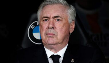 Carlo Ancelotti, head coach of Real Madrid, looks on during the Spanish League, LaLiga EA Sports, football match played between Real Madrid and Valencia CF at Santiago Bernabeu stadium on April 05, 2025, in Madrid, Spain. AFP7 05/04/2025 (Europa Press via AP)