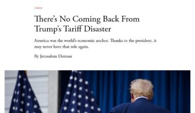 There’s no coming back From Trump’s tariff disaster. America was the world’s economic anchor. Thanks to the president, it may never have that role again. (by Jerusalem Demsas for The Atlantic, via archive.md)