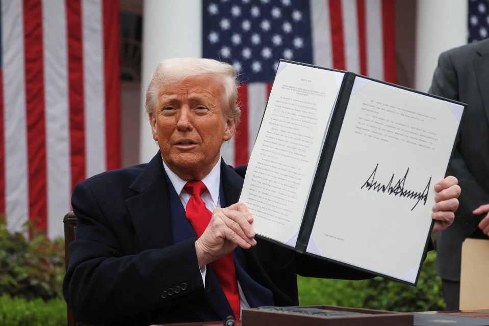 President Trump holding a signed executive order.