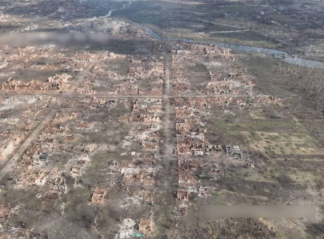 The ruins of the former Ukrainian city of Vovchans'k - in the Kharkiv Oblast, it had a pre-war population of around 17,500 residents. It was completely destroyed by Russian artillery bombardment and missile strikes.