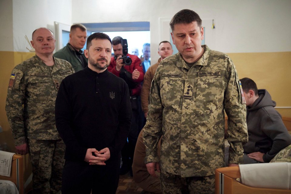 Volodymyr Zelenskyy visiting a military hospital in Odesa, Ukraine.