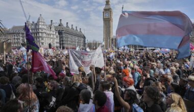 Thousands gather in London to support trans rights following UK ruling over definition of woman