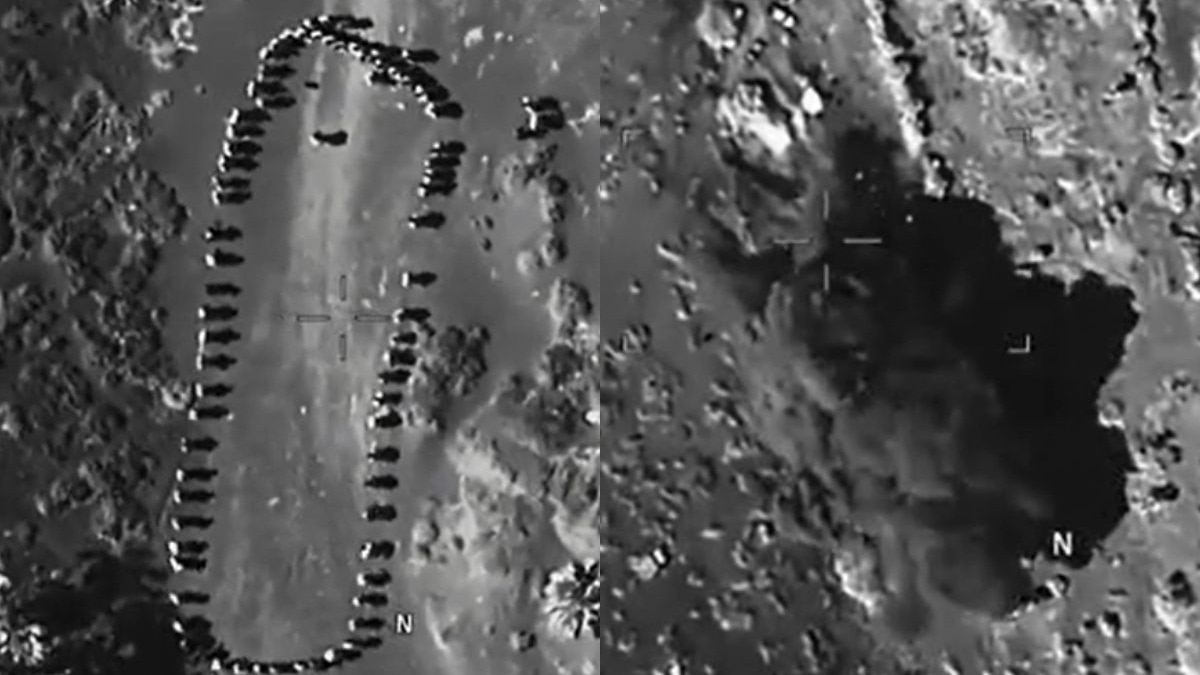 The black-and-white footage showed human figures captured from a near-vertical angle.
